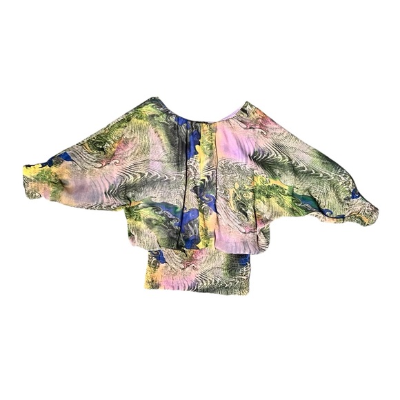 Tops - Abstract Colorful Purple Green Yellow Blue Tie Dye Women's Top Size M
